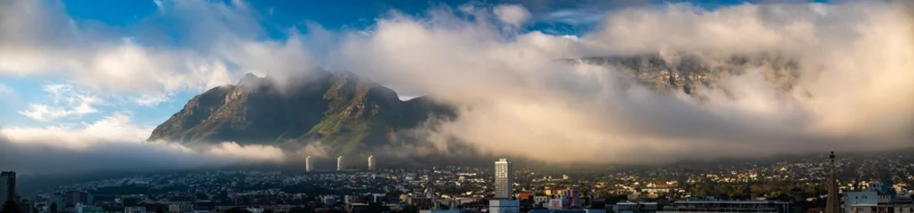 Fotobehang Tafelberg Aerial view of Cape Town city centre at sunset in Western Cape, South Africa