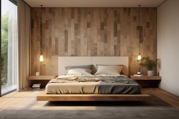 sleek bedroom, interior design details of luxurious natural furnished bedroom. Designer bedroom and...