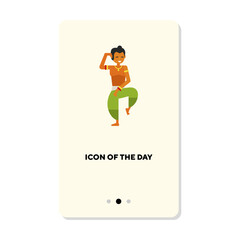 Indian man dancing flat vector icon. Indian dancer wearing traditional clothing dancing isolated sign. Dancing concept. Vector illustration symbol elements for design