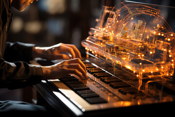 Finger scene of a man playing the piano