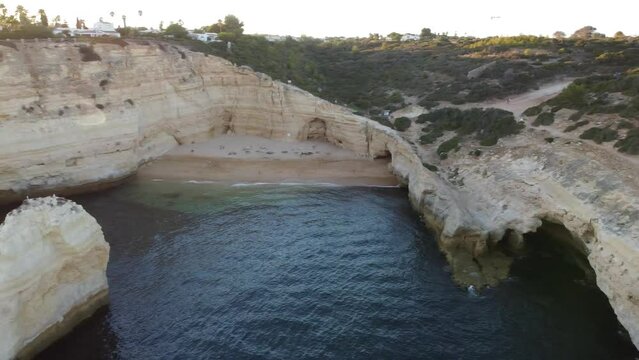 Ocean & Beach Aerial Landscape Majestic Scenery in Portugal. Sphere 180 Degree Right Turn View.