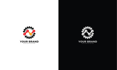Automotive logo, gear and chain design, vector graphic 