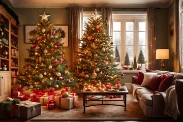 Fototapeta na wymiar christmas tree with presents, christmas tree with christmas decorations, 