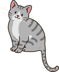 Fototapeta na wymiar Simple and adorable illustration of grey tabby cat sitting