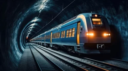 Foto op Canvas Subway, A train travels through a tunnel. © visoot