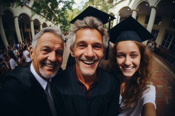 Fototapeta premium Parents congratulate students for graduating from university He graduated and they were very happy.