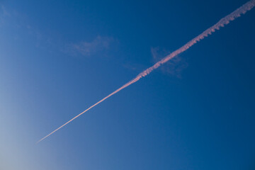 airplane in the sky, contrails in the sky, Contrails or vapor trails are line-shaped clouds...