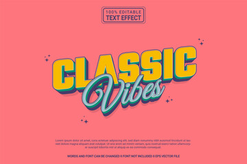 Editable text effect Classic Vibes 3d cartoon template stlye modren premium vector	

