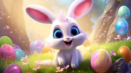 Adorable Easter Bunny with Playful Pose and Luminous Eyes - AI Generated