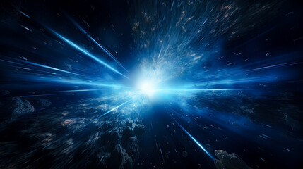 Fototapeta premium Blue light burst space explosion background