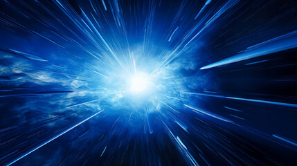 Fototapeta premium Blue light burst space explosion background