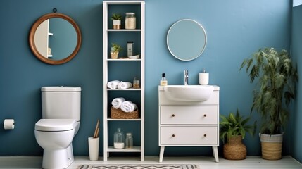 Bathroom and wash basin with shelving unit, Modern bathroom.