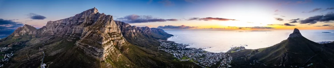 Deurstickers Aerial view of Kloof Corner hike at sunset in Cape Town, western Cape, South Africa © pierrick