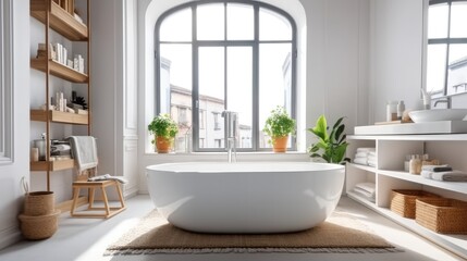 Fototapeta na wymiar Modern restroom with bathtubs and vanities, Property Interiors.