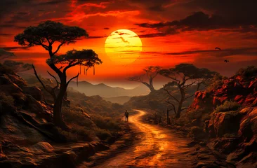 Foto op Plexiglas an old dirt road leads to a mountain in kenya © SK