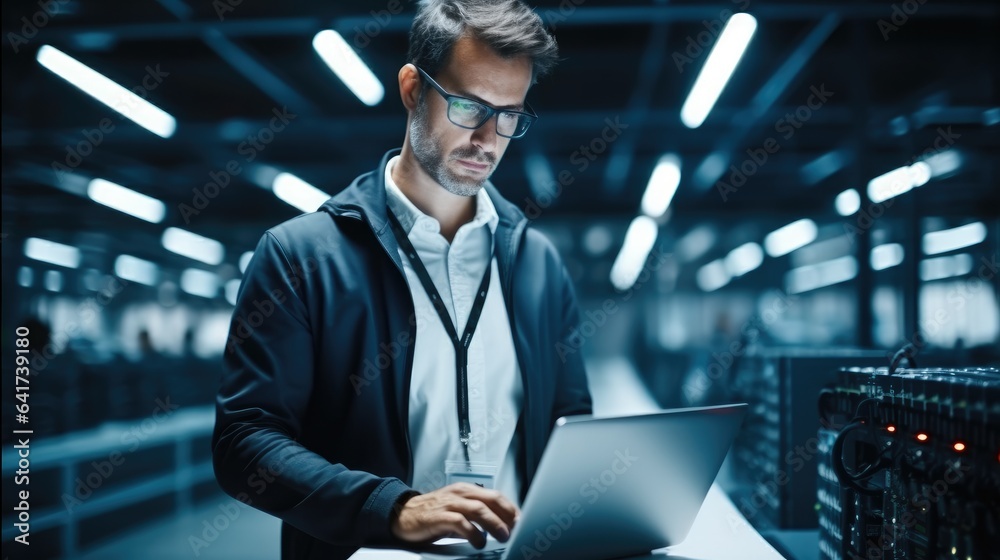 Leinwandbilder administrator working with data protection engineering network for cyber security in data center, se