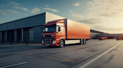 Modern loading docks, Truck in front of an industrial logistics building.