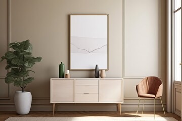 Poster frame mockup in modern home interior background, 3d render, Generative AI