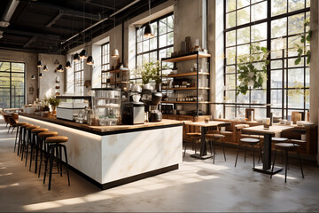 Rustic Coffee Shop Interior Design for Coffee Lovers, Generative Ai - obrazy, fototapety, plakaty