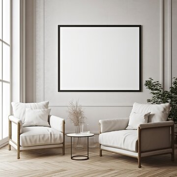 Frame mockup in modern classic living room interior background, 3D render, Generative AI