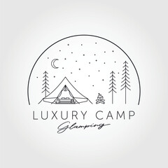Luxury camp. Glamping recreation logo line art vector illustration design © Prast-HF