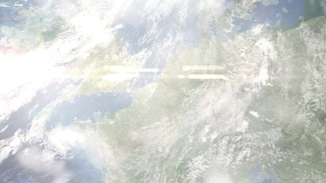 Zoom in from space and focus on Molenbeek-Saint-Jean, Belgium. 3D Animation. Background for travel intro. Elements of this image furnished by NASA