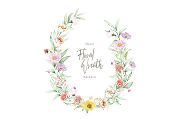 colorfull hand drawn floral wreath illustration