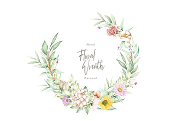 colorfull hand drawn floral wreath illustration