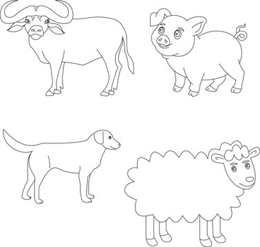 outline funny farm clipart set in cartoon style for farmers and kids who love farm life and country life