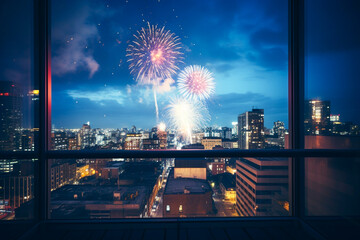 Ai generated image of firework from window view