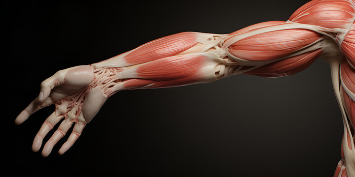 Man muscular anatomy in bodybuilder pose, Anatomy, muscles stock, Arm Muscle Model, GENERATIVE AI
