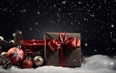 Fototapeta na wymiar Christmas presents on a snowy background.