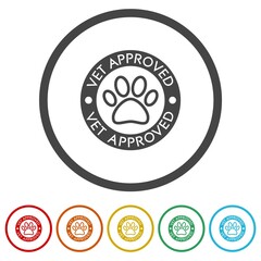  Vet approved sign. Set icons in color circle buttons