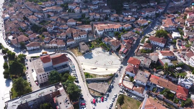 Aerial view of the city of Berat in Albania, the city of a thousand windows