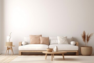Minimalist modern living room interior background, Scandinavian style, 3D render, Generative AI - obrazy, fototapety, plakaty