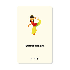 Indian woman dancing flat vector icon. Indian dancer wearing traditional clothing dancing isolated. Dancing concept. Vector illustration symbol elements for web design