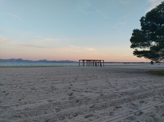Beautiful evening sunset on the beach Alcudia Majorca Spain