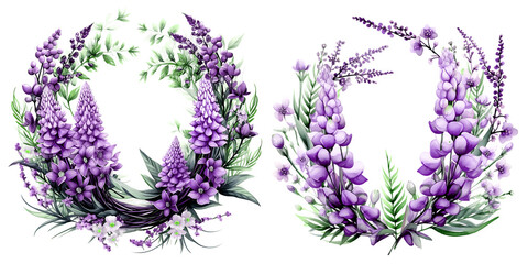 Watercolor Beautiful wedding wreath with Liriope muscari flowers and an element bundle