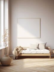 Home mock up, modern beige room interior, Scandinavian style, 3d render, Generative AI