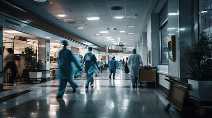 Fotobehang Dynamic shot of medical staff rushing through hospital corridors, epitomizing the urgency and pace of healthcare © Filip