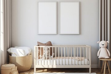 Mock up frame in unisex children room interior background, 3D render, Generative AI