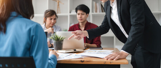 Colleague meeting, collaboration and team planning a project together in the office. Teamwork, diversity and business people in discussion while working corporate strategy