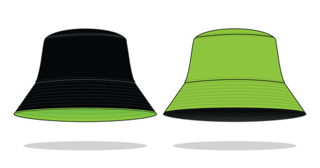 Reversible Bucket Hat With Black and Green Design on White Background, Vector file