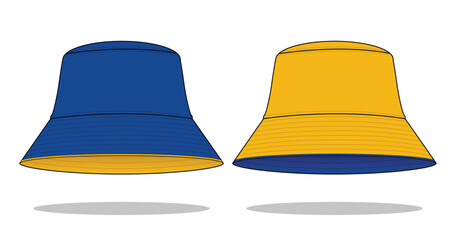 Reversible Bucket Hat With Blue and Yellow Design on White Background, Vector file