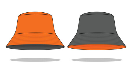 Reversible Bucket Hat with Orange and Gray Design on White Background, Vector file