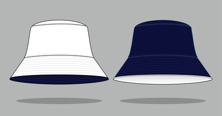 Reversible Bucket Hat with White and Navy Blue Design on Gray Background, Vector file © Sansom