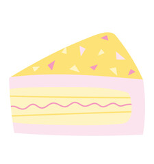 Piece of cake isolated on white background. Vector for postcards and stickers. Decorative hand drawn piece of cake.