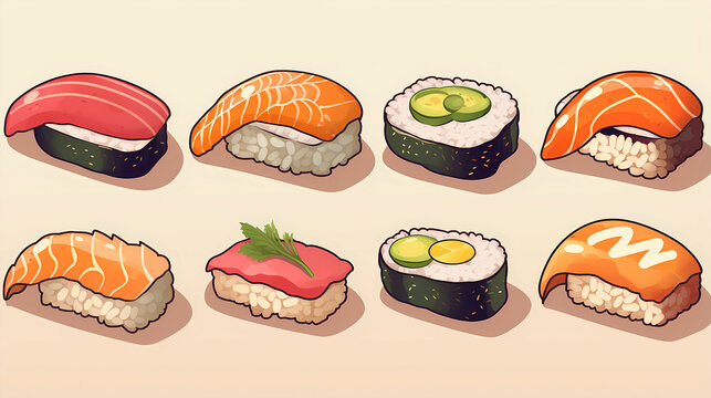 hand drawn cartoon japanese food sushi illustration
