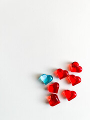 Hearts on a white background, composition for Valentine's Day