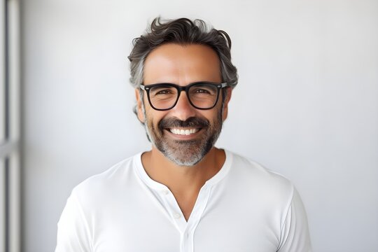 a man with glasses and a beard smiles
